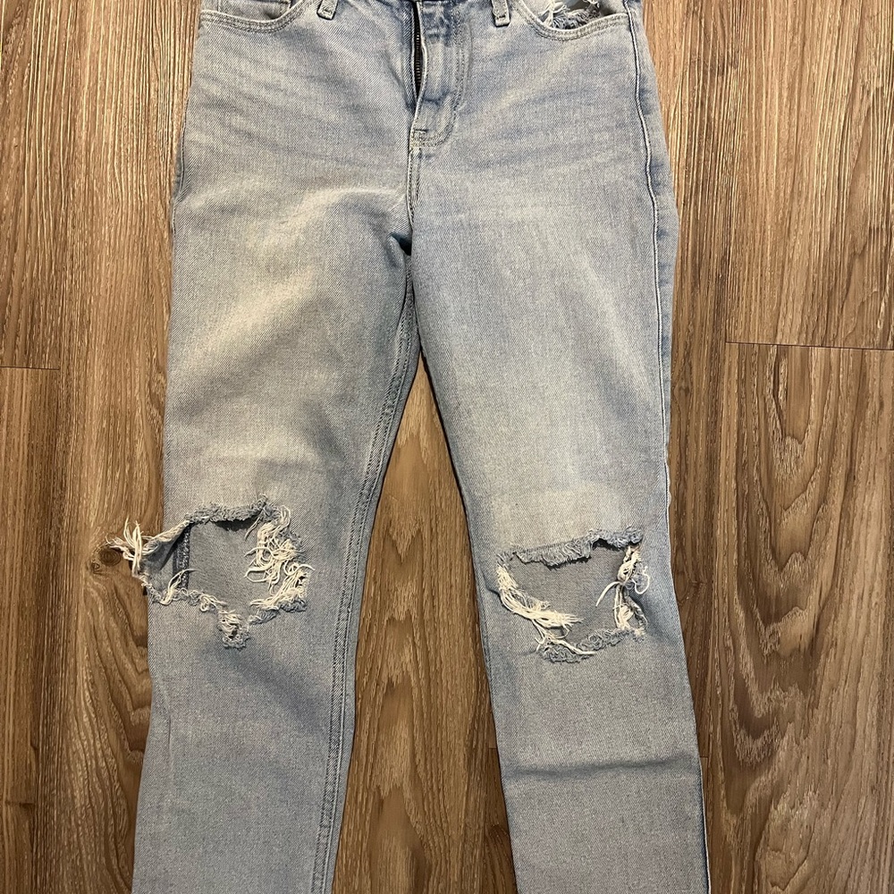 Hollister Gray Straight Leg Jeans with Distressed Details